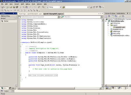Captura de pantalla de Visual Studio .NET