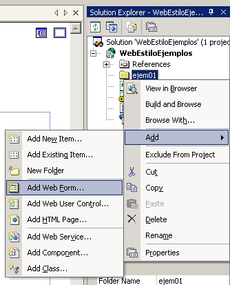 Captura de cmo aadir un Web Form